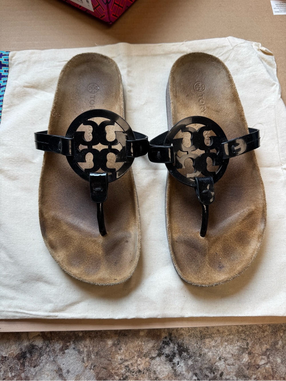 Tory Burch Black Patent Miller Cloud Sandals